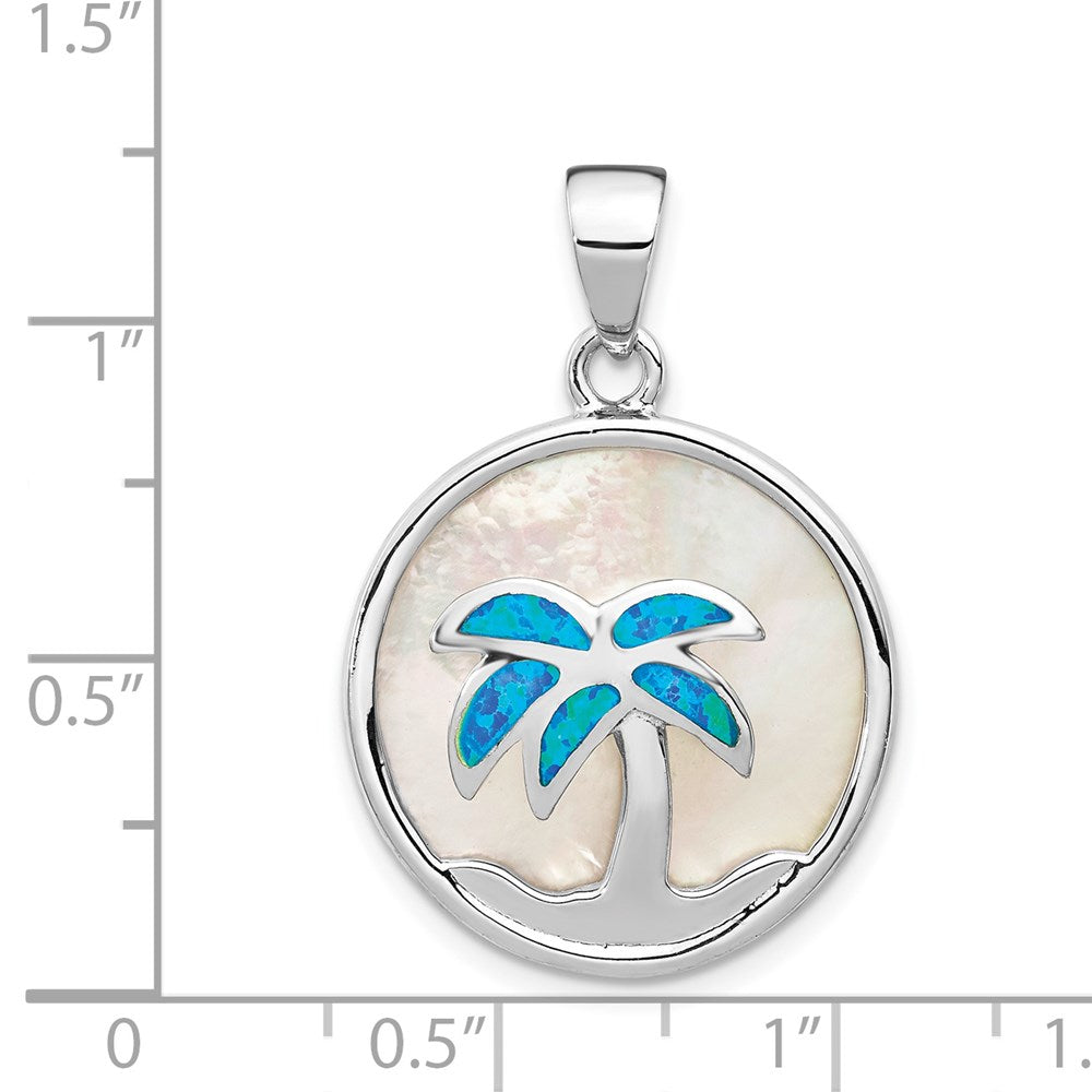 Sterling Silver Rhod-plated MOP /Created Opal Palm Tree Pendant