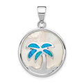 Sterling Silver Rhod-plated MOP /Created Opal Palm Tree Pendant