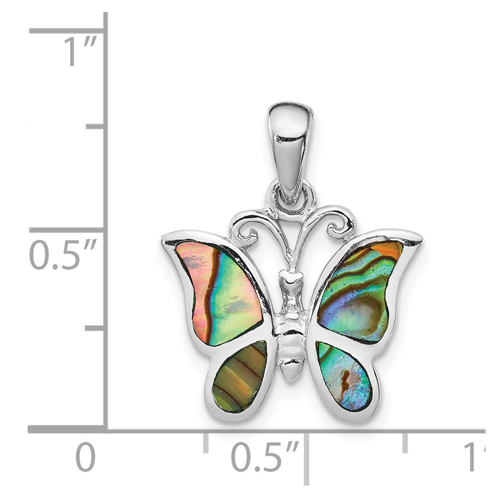Sterling Silver Rhodium-plated Abalone Butterfly Pendant