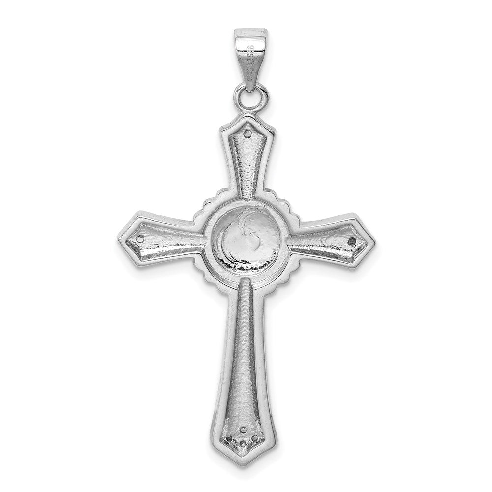 Sterling Silver Rhodium-plated Created Blue Opal / CZ Cross Pendant
