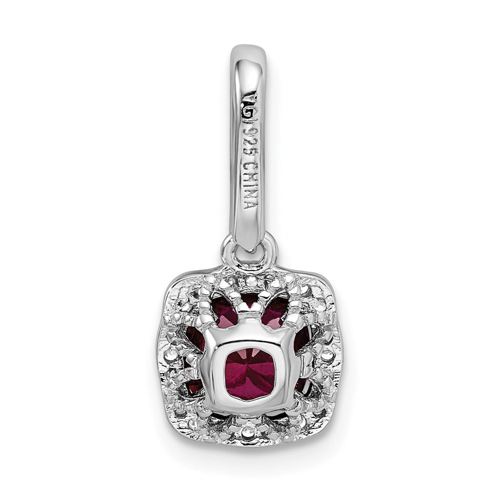 Sterling Silver RH-plated Created Corundum and White CZ Pendant