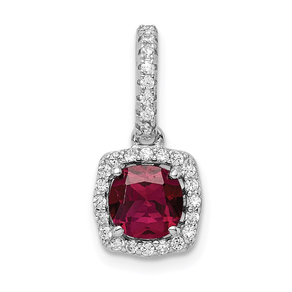 Sterling Silver RH-plated Created Corundum and White CZ Pendant