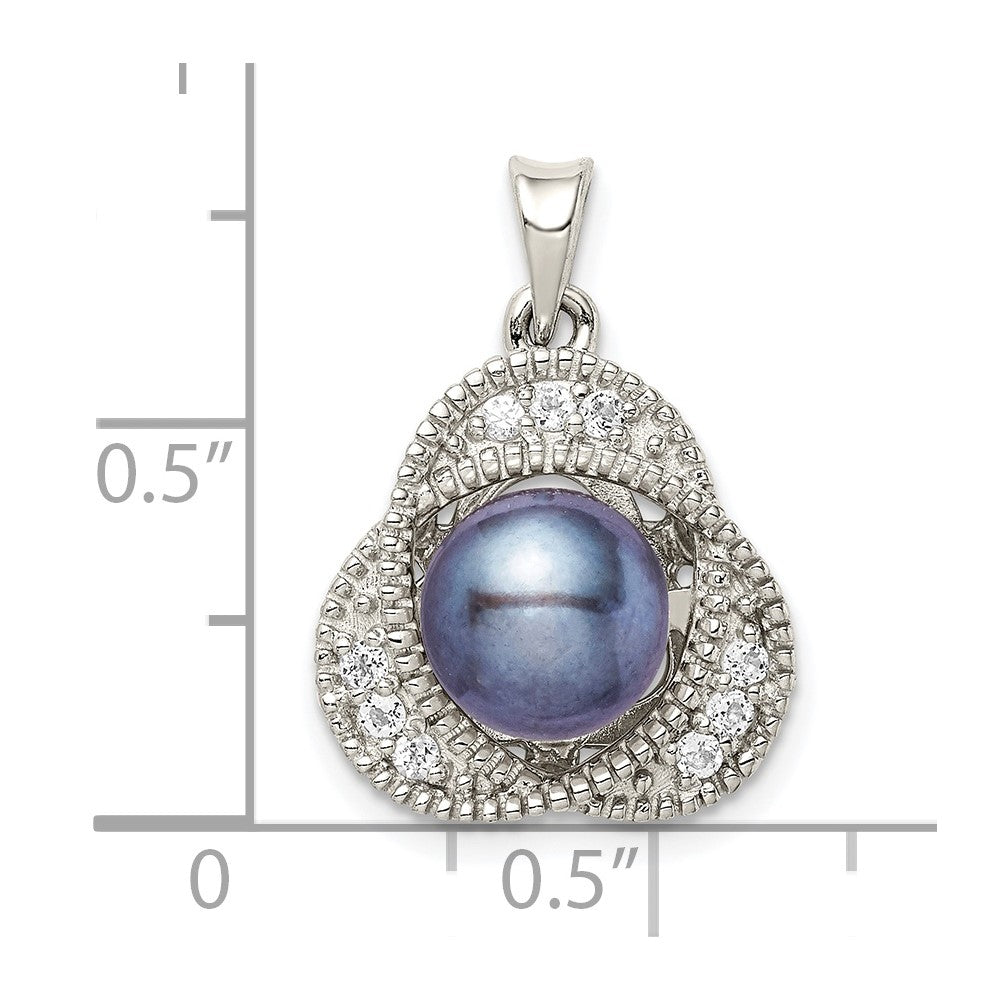 Sterling Silver Rhod-pltd Black FWC Pearl and White Topaz Pendant