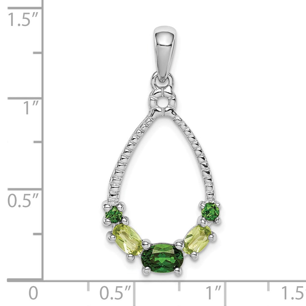 Sterling Silver Rhodium-plated Chrome Diopside and Peridot Pendant
