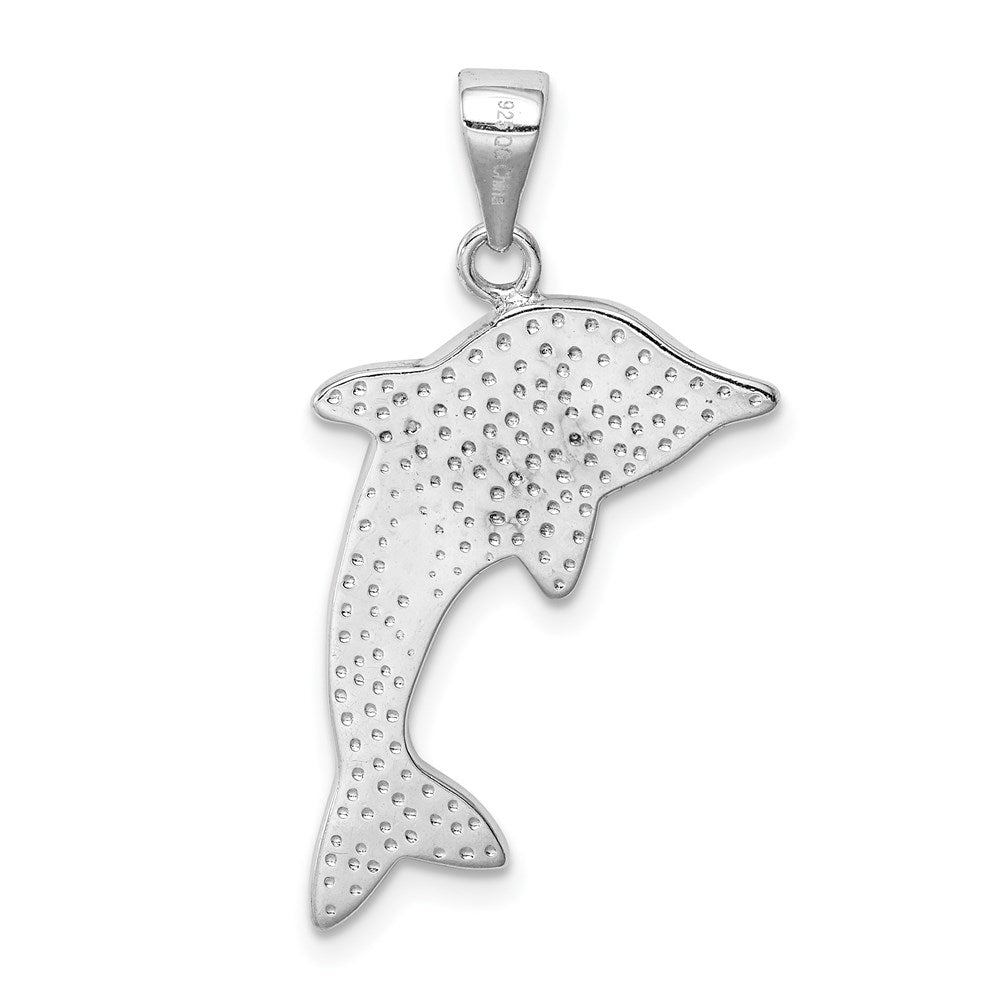 Sterling Silver Rhodium-plated Created Blue Opal Dolphin Pendant