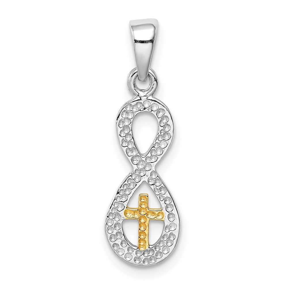 Sterling Silver Rhodium-plated & Gold-tone Cross Infinity Pendant