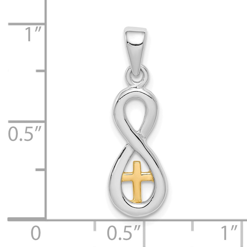 Sterling Silver Rhodium-plated & Gold-tone Cross Infinity Pendant