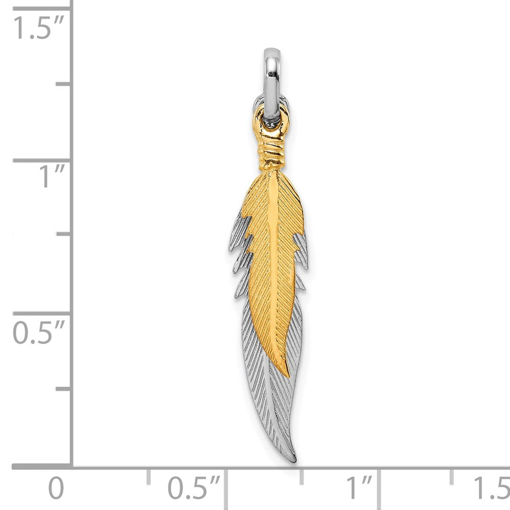Sterling Silver Rhodium-plated Polished Gold-tone Double Feather Pendant