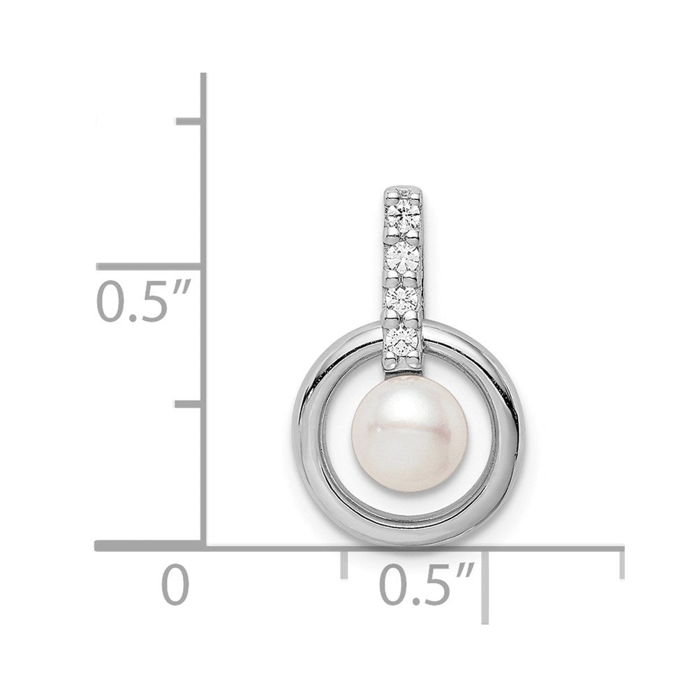 Sterling Silver Rhodium-plated Circle w/CZ (5-6mm) Button FWC Pearl Slide