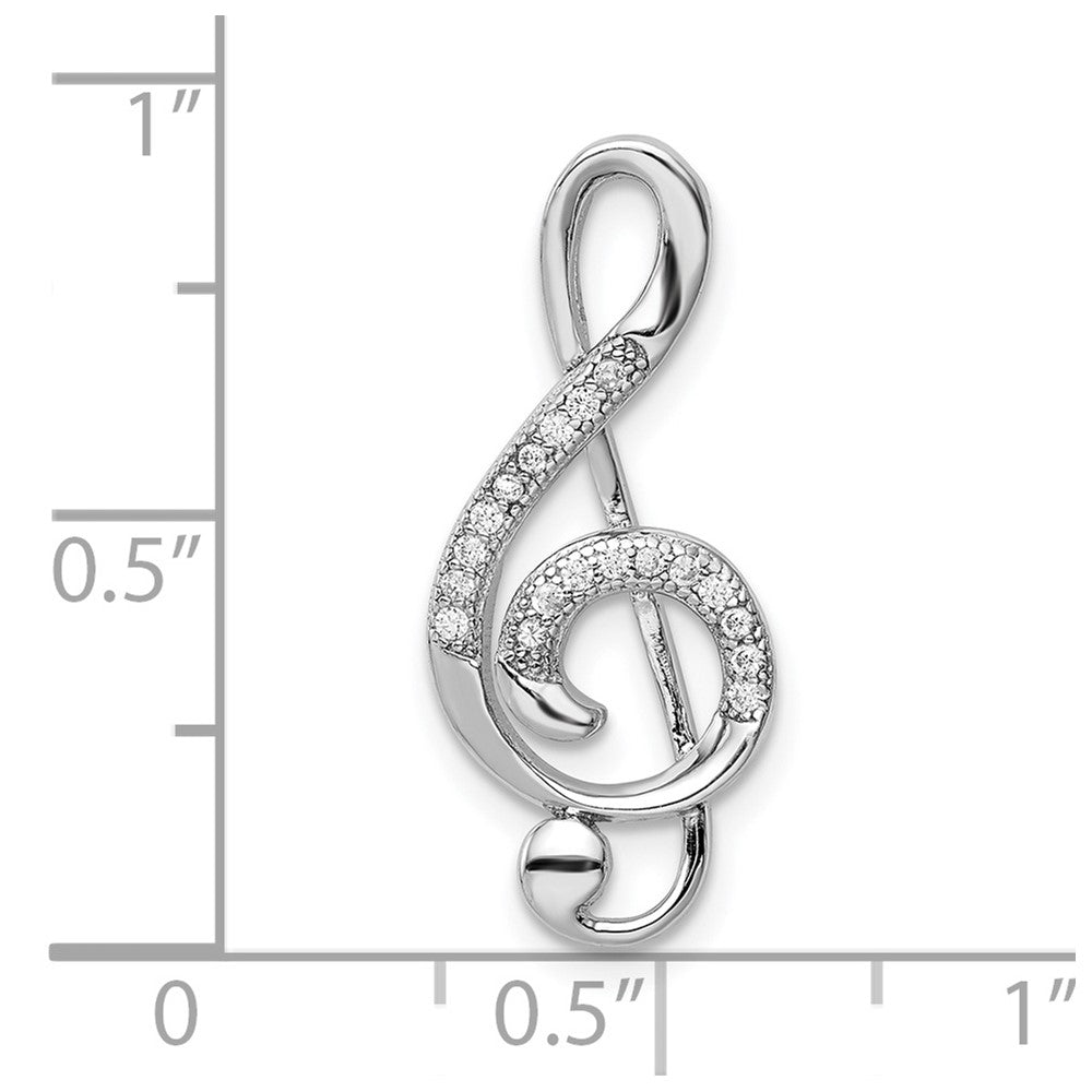 Sterling Silver Rhodium-plated Polished CZ Treble Clef Slide