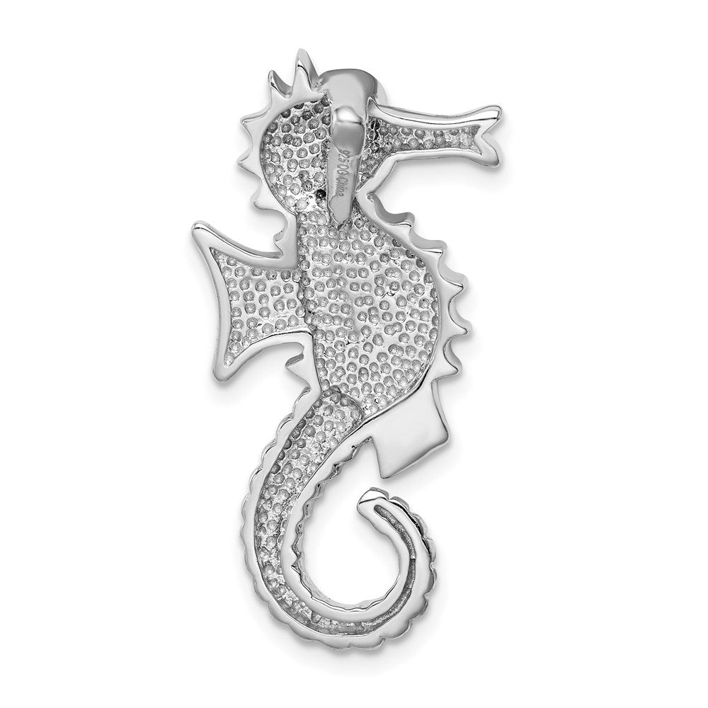 Sterling Silver Rhodium-plated Created Opal and CZ Seahorse Chain Slide