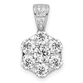 Sterling Silver Polished Rhodium-plated CZ Flower Pendant