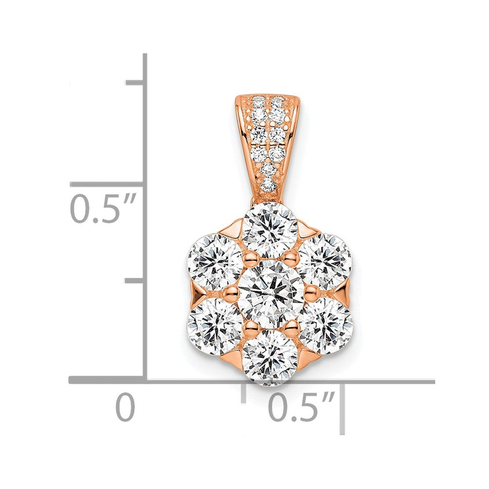 Sterling Silver Polished Rose-tone CZ Flower Pendant