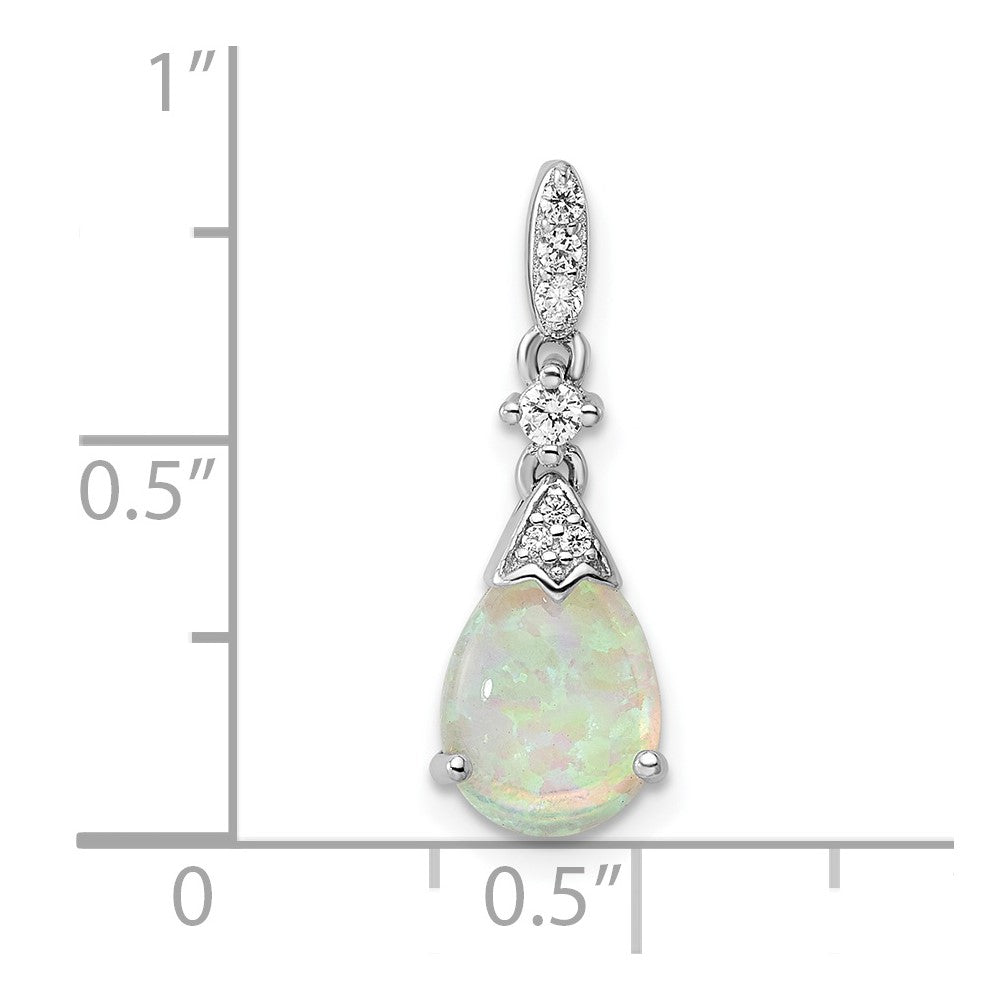 Sterling Silver Rhodium-plated Polished CZ and Synthetic Opal Pendant
