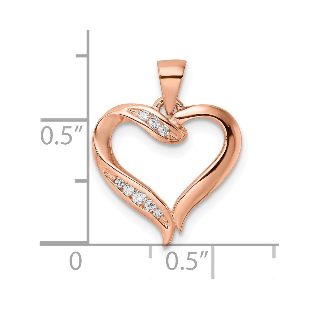 Sterling Silver Rose-plated CZ Open Heart Pendant