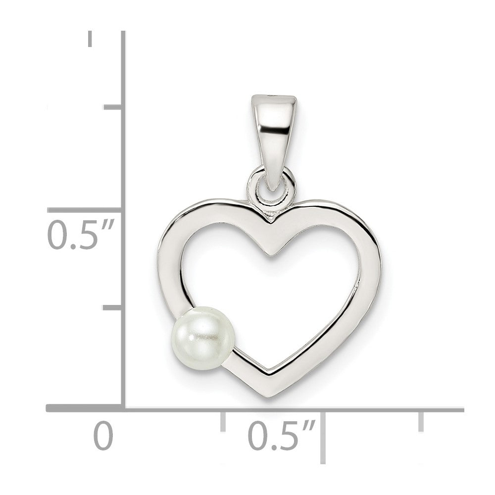 Sterling Silver Polished Imitation Pearl Heart Pendant