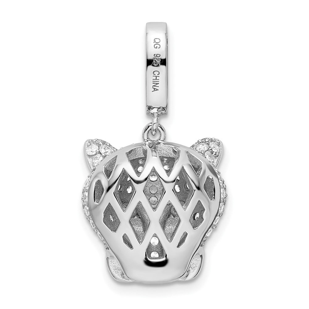 Sterling Silver Rhodium-plated Green & White CZ Panther Pendant
