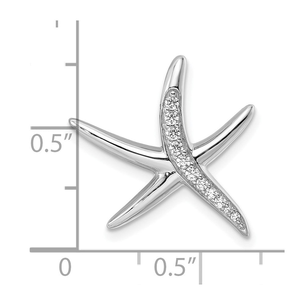 Sterling Silver Rhodium-plated CZ Starfish Slide