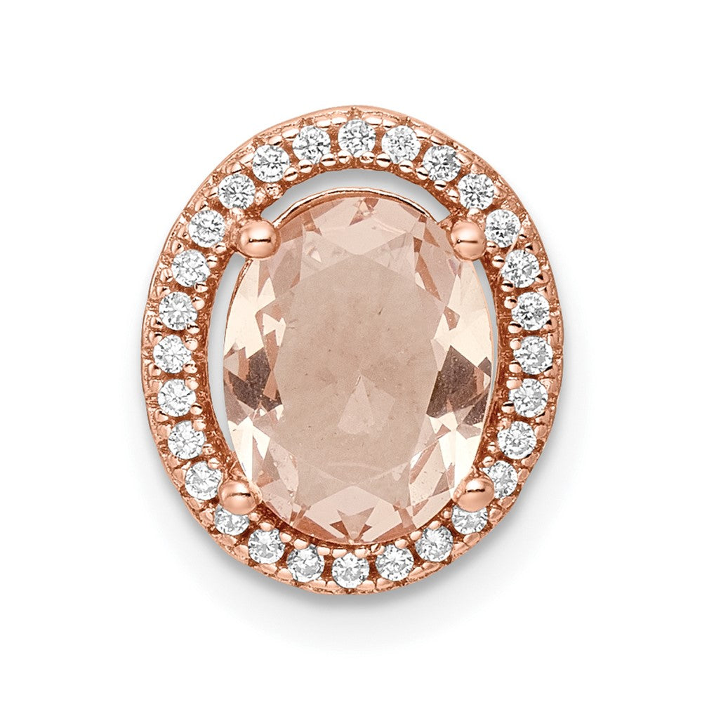 Sterling Silver Rose-tone Polished Pink & White CZ Oval Chain Slide