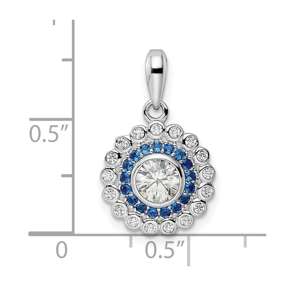 Sterling Silver Rhodium-plated Polished Blue & White CZ Pendant