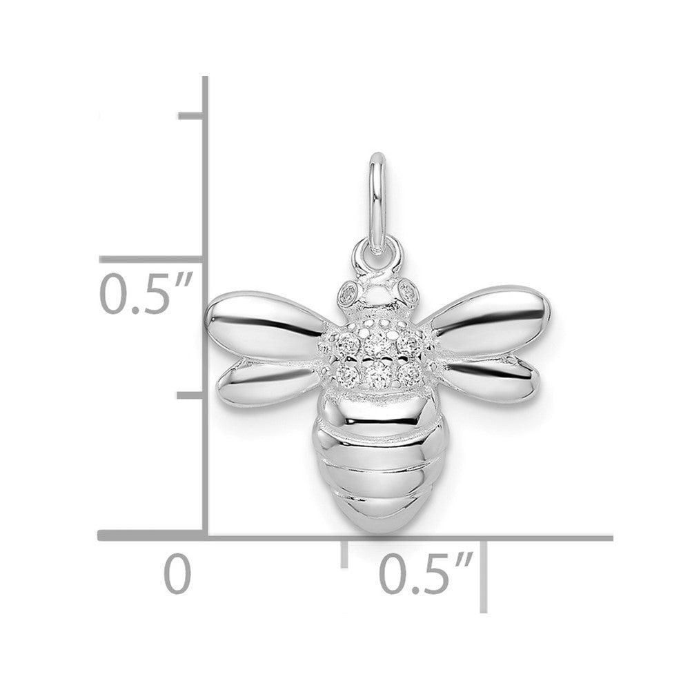 Sterling Silver Rhodium-plated Polished CZ Bumble Bee Pendant