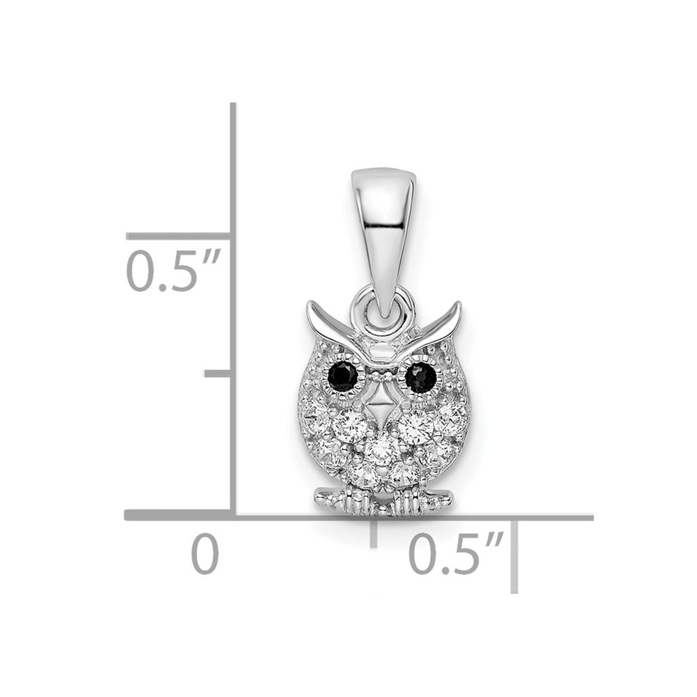 Sterling Silver Rhodium-plated Black & White CZ Owl Pendant