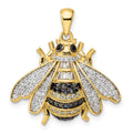 Sterling Silver Blk/White RH-plated Gold-tone CZ Bumblebee Pendant