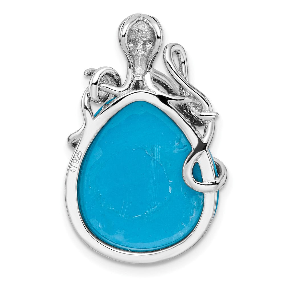 Sterling Silver Rhodium-plated Blue Created Opal Octopus Chain Slide