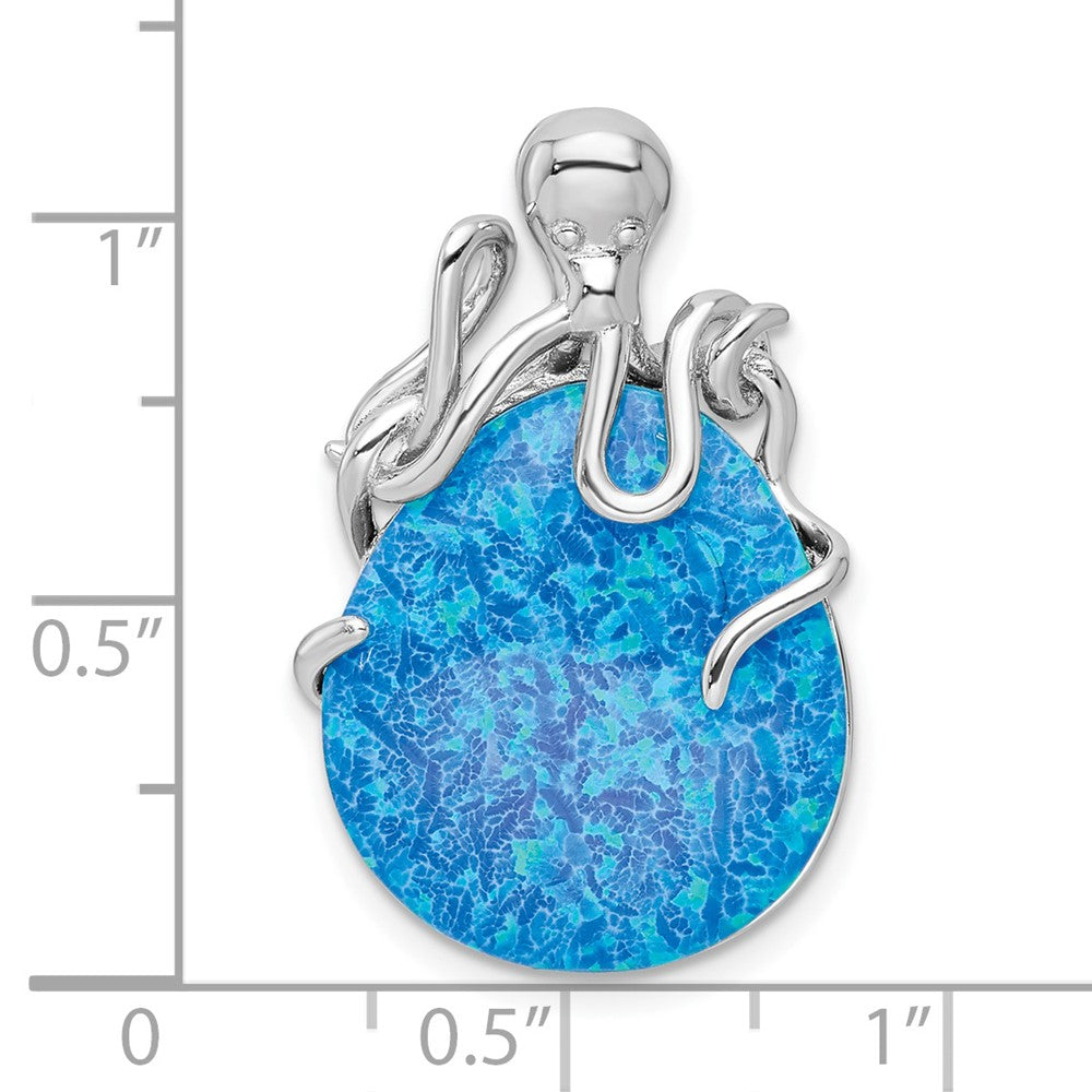 Sterling Silver Rhodium-plated Blue Created Opal Octopus Chain Slide