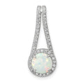 Sterling Silver Rhod-plated Polished White Created Opal & CZ Halo Pendant