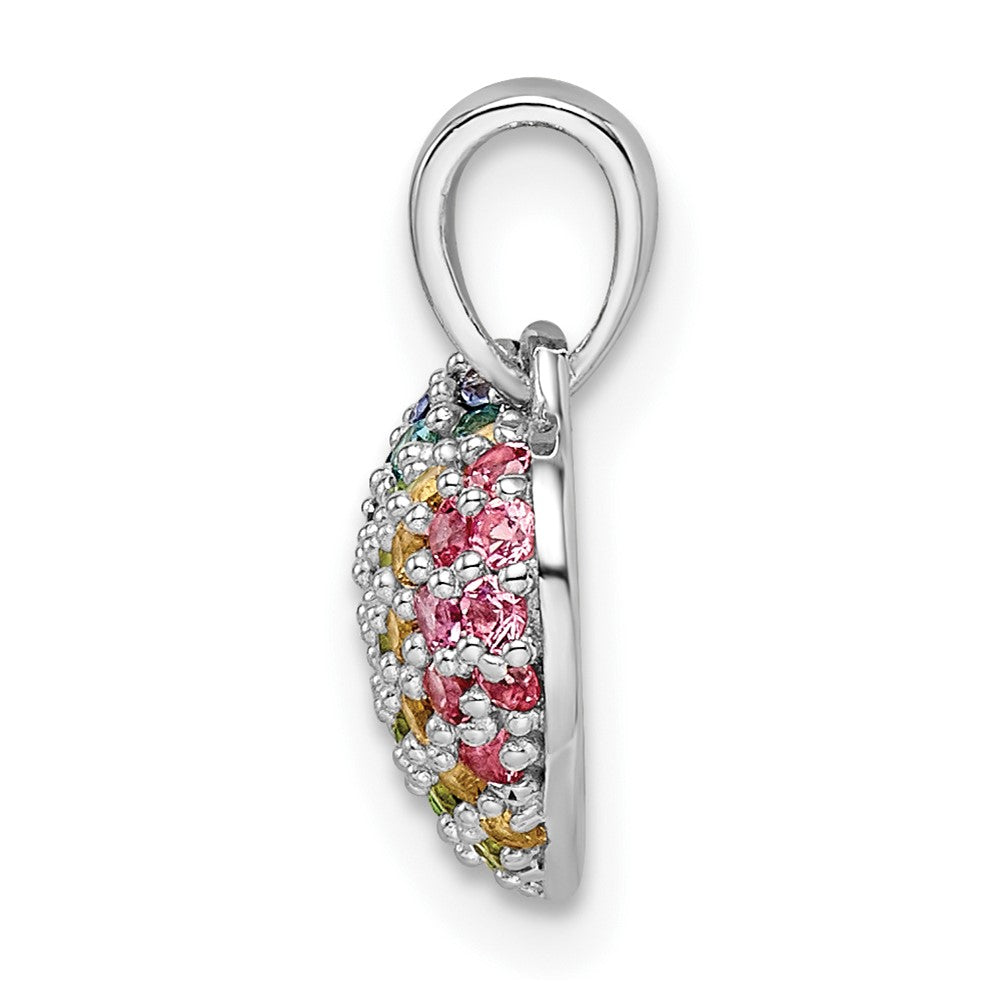 Sterling Silver Rhodium-plated Rainbow Nano Crystal Heart Pendant