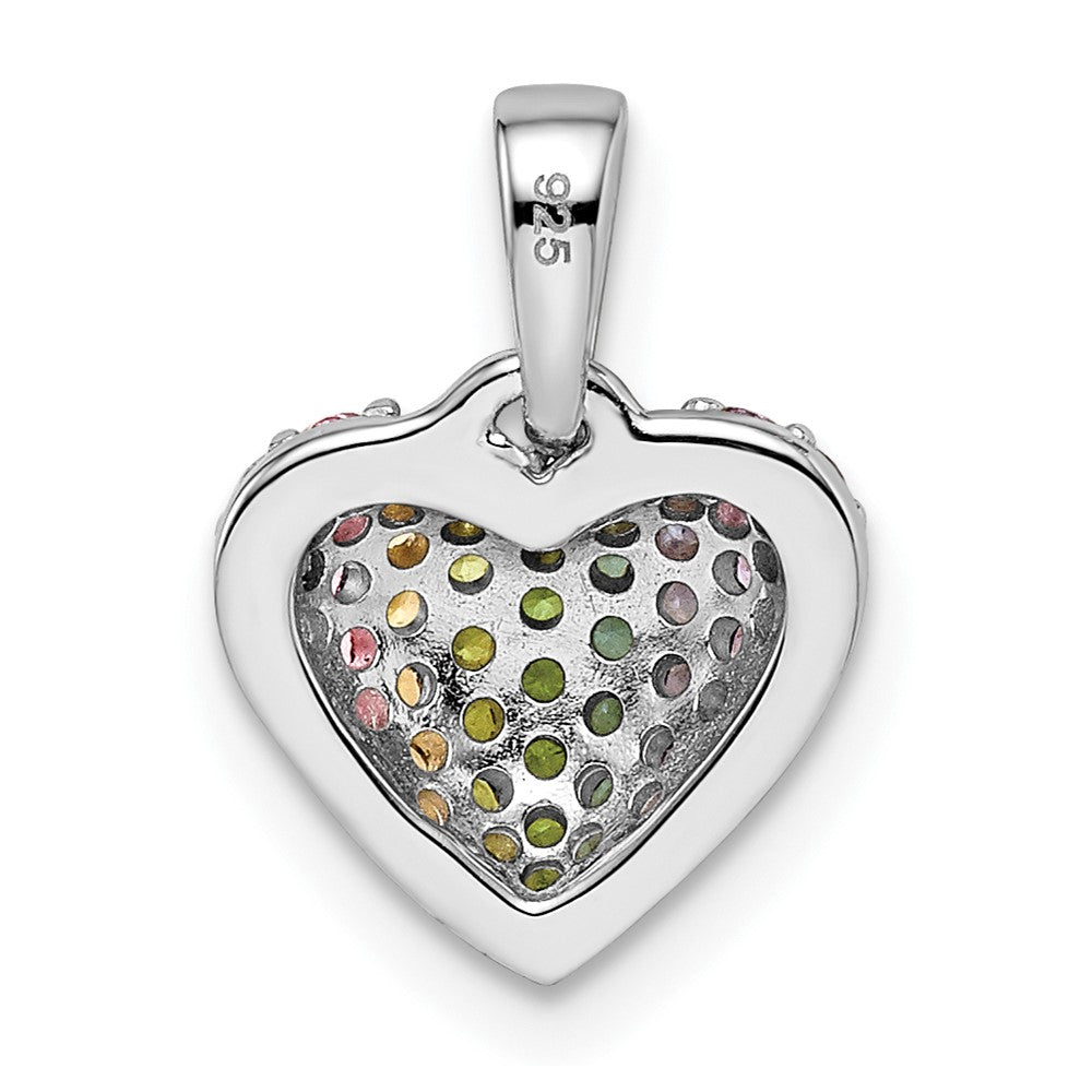 Sterling Silver Rhodium-plated Rainbow Nano Crystal Heart Pendant