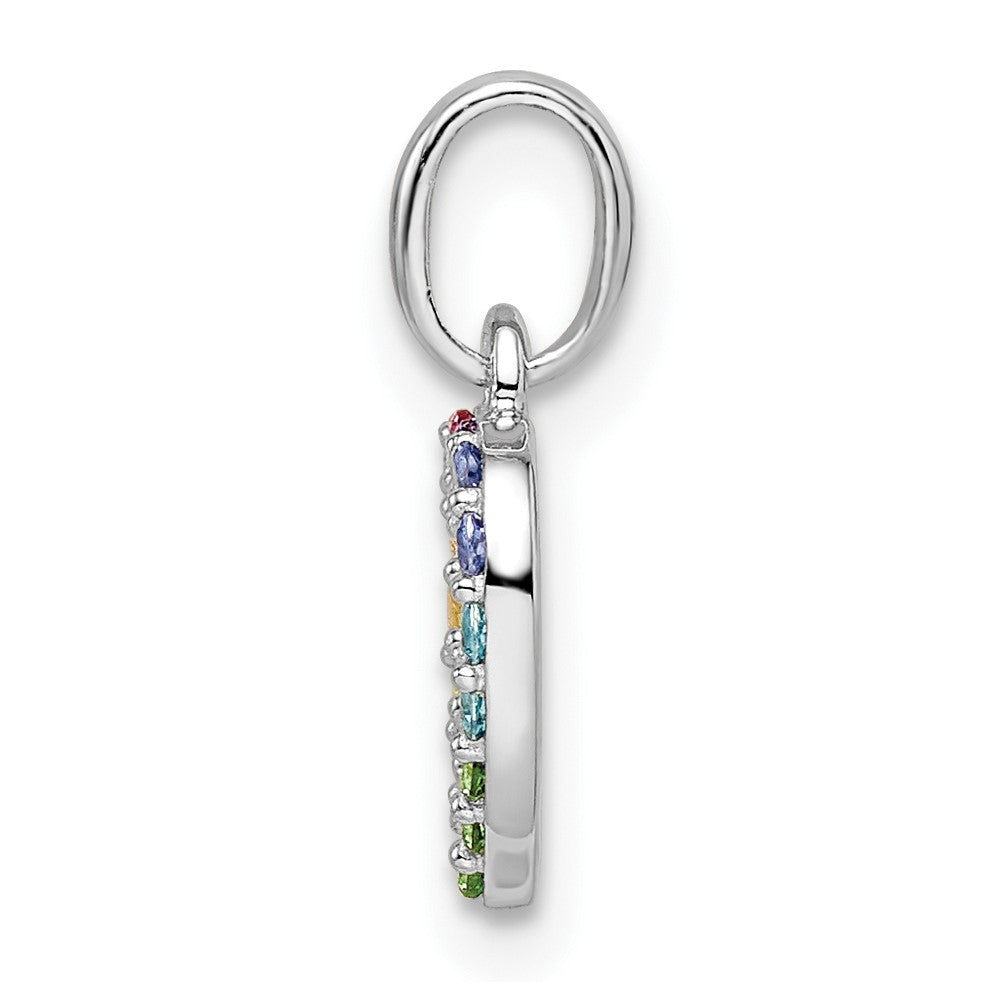 Sterling Silver RH-pltd Rainbow Nano Crystal Open Heart Petite Pendant