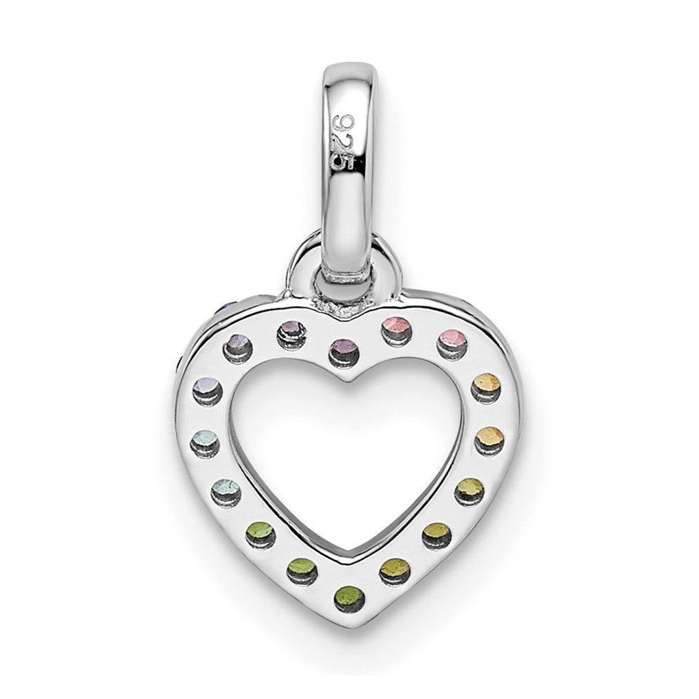 Sterling Silver RH-pltd Rainbow Nano Crystal Open Heart Petite Pendant