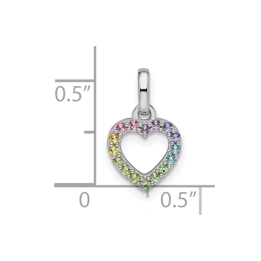 Sterling Silver RH-pltd Rainbow Nano Crystal Open Heart Petite Pendant