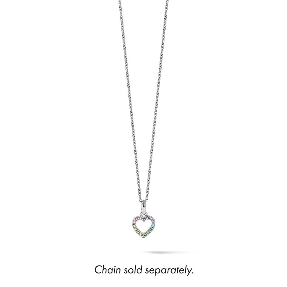 Sterling Silver RH-pltd Rainbow Nano Crystal Open Heart Petite Pendant