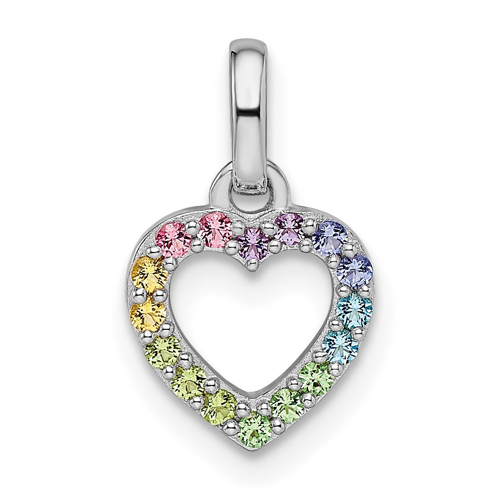 Sterling Silver RH-pltd Rainbow Nano Crystal Open Heart Petite Pendant