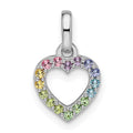 Sterling Silver RH-pltd Rainbow Nano Crystal Open Heart Petite Pendant