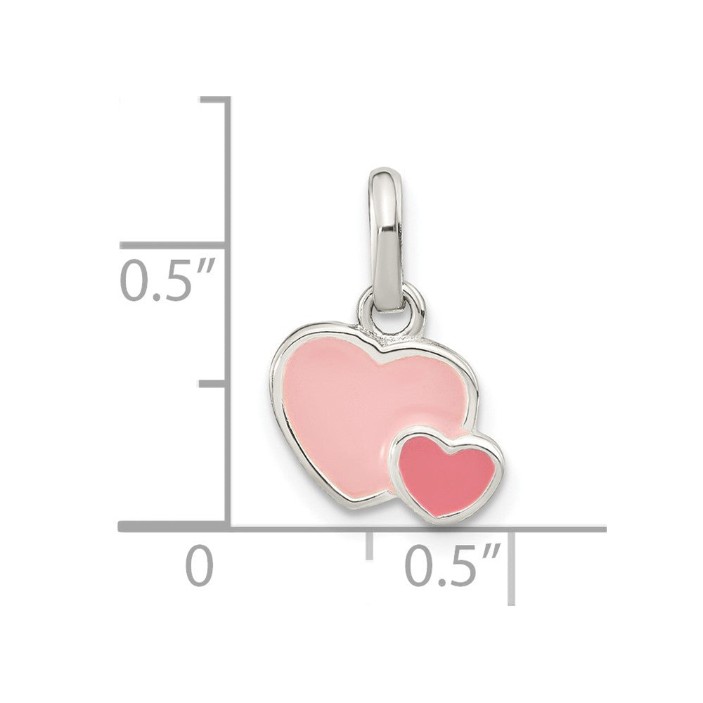 Sterling Silver Rhodium-plated Pink Enamel Double Heart Pendant