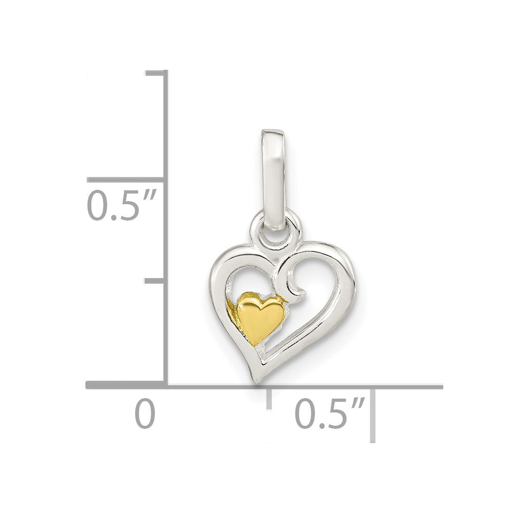 Sterling Silver & Rose-tone Polished Open Hearts Pendant