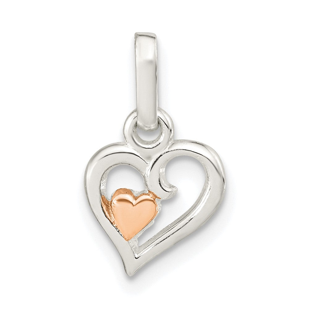 Sterling Silver & Rose gold-plated Polished Open Hearts Pendant