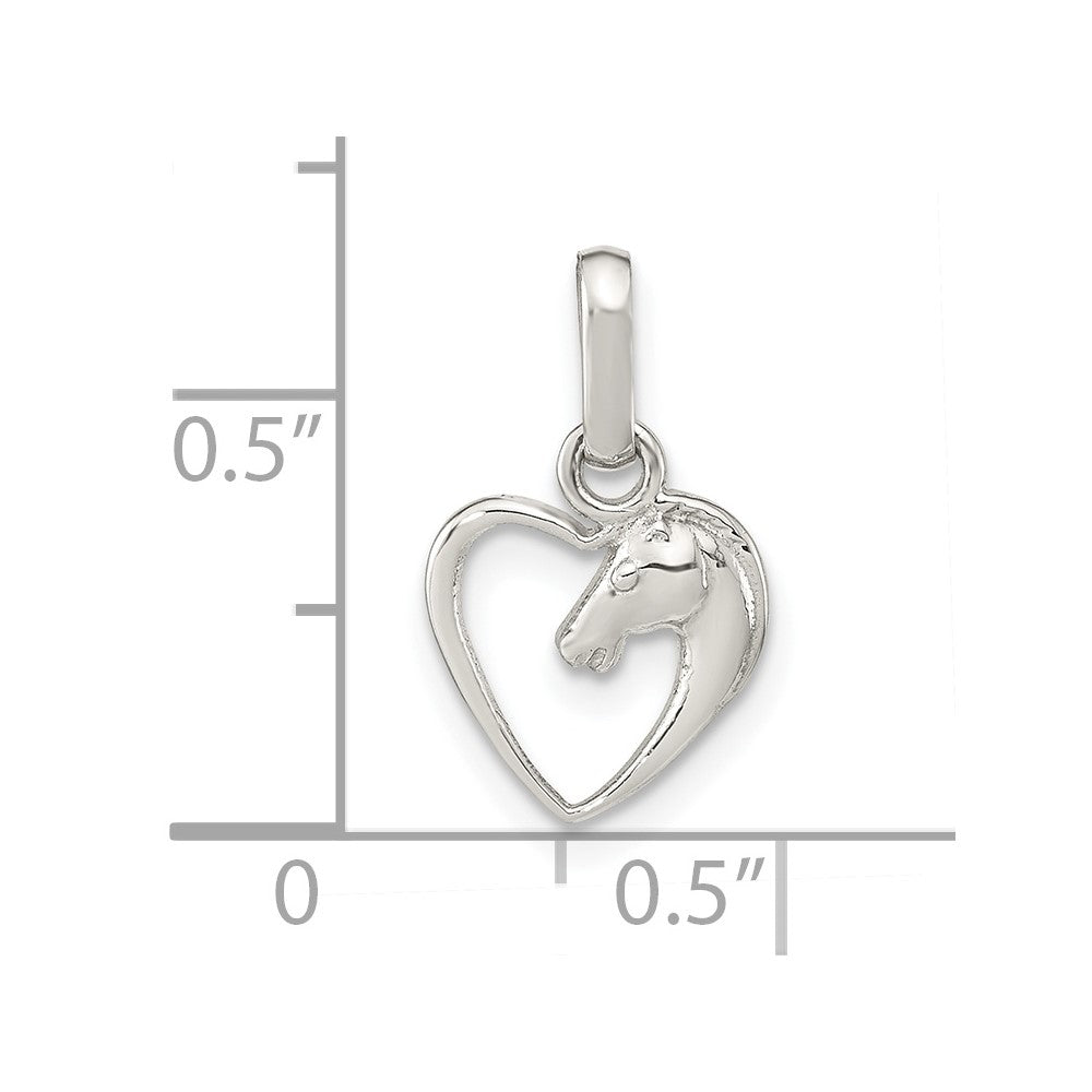 Sterling Silver Rhodium-plated Open Heart Horse Head Pendant