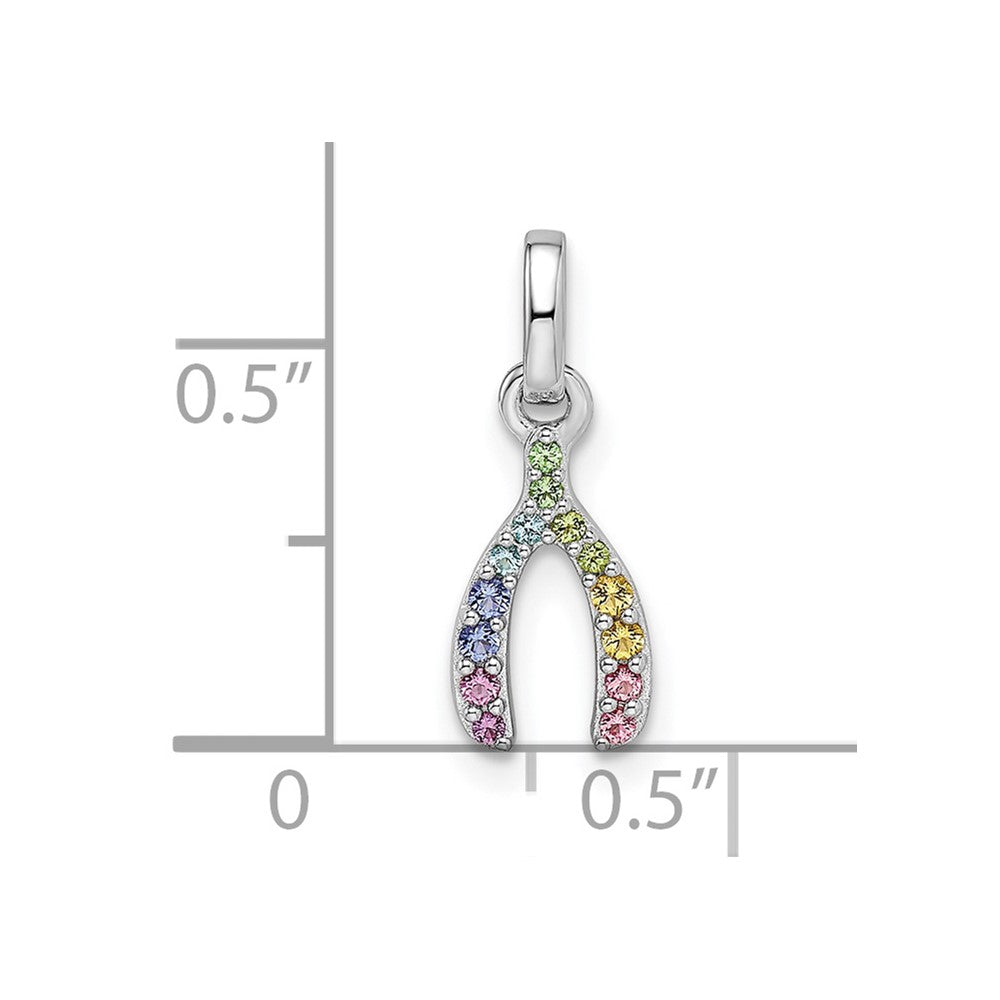 Sterling Silver Rhodium-plated Rainbow Nano Crystal Wishbone Pendant