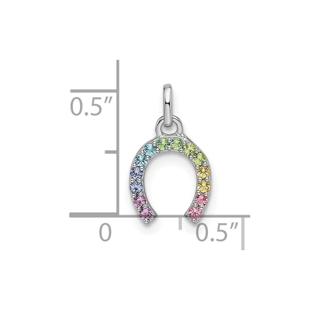 Sterling Silver Rhodium-plated Rainbow Nano Crystal Horseshoe Pendant