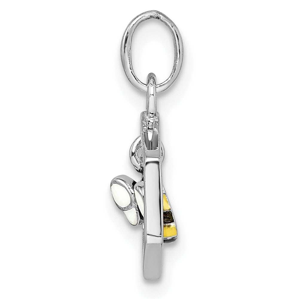 Sterling Silver Rhodium-plated Polished Enameled Bumblebee Pendant