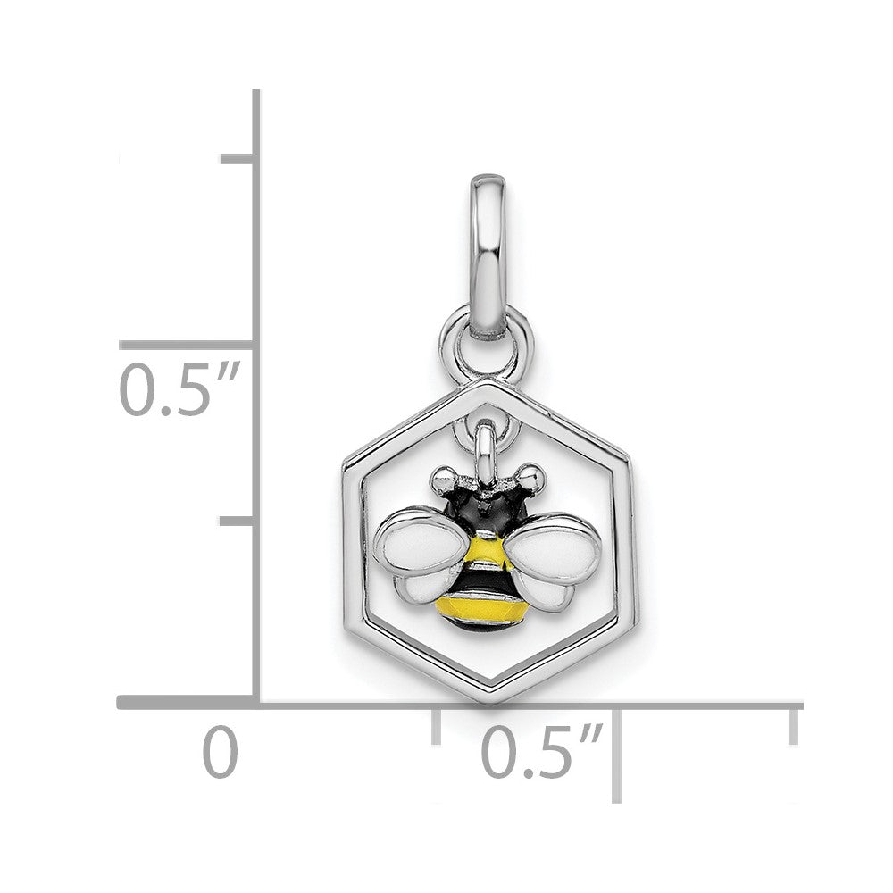 Sterling Silver Rhodium-plated Polished Enameled Bumblebee Pendant