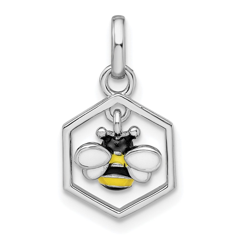 Sterling Silver Rhodium-plated Polished Enameled Bumblebee Pendant