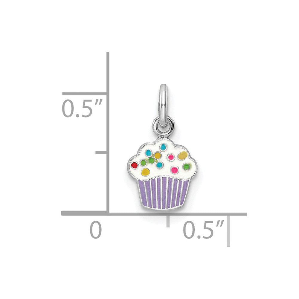 Sterling Silver RH-plated Multi-color Enameled Cupcake Petite Pendant