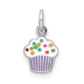 Sterling Silver RH-plated Multi-color Enameled Cupcake Petite Pendant