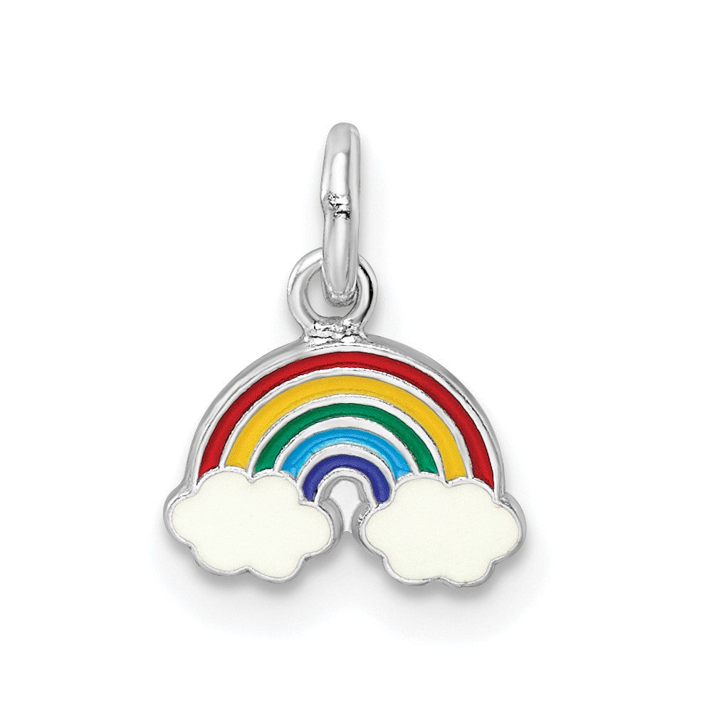 Sterling Silver RH-plated Polished & Enameled Rainbow w/Clouds Pendant